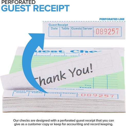 (10 Pack) 500 Stock Your Home Green Guest Check Books for Servers Server Note Pads, Waiter Checkbook, Food Receipt