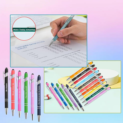 LUAVIARU 60 30 30 Piece Inspirational Pens Kit with Stylus Tip & Sayings Motivational Pen + Individual Bags Uplifting