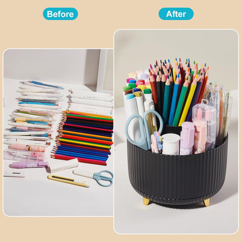 Desk Pencil Pen Holder, 5 Slots 360 Degree Rotating Organizers for Office Accessories and School Supplies (Black)