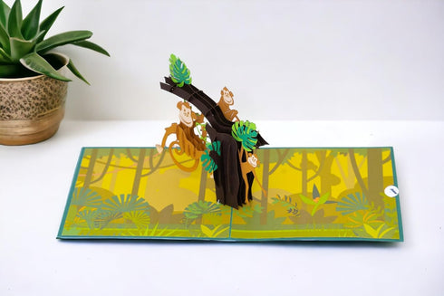 Monkey Pop Up Card, Blank 3D Monkey Card, Jungle Gift for Kids, Happy Birthday Card, Monkey Lover Card