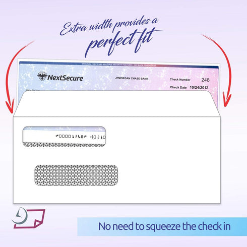 NextDayLabels Double Window Security Check Envelope | Fits QuickBooks Printed Checks | Pack of 100 | 3-5/8" x 8-11/16"