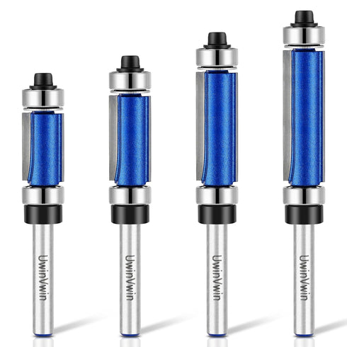 UwinVwin 4Pcs Top & Bottom Bearing Flush Trim Router Bit 1/4" Shank, Carbide