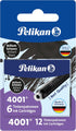 Pelikan 4001 TP/6 Brilliant Black Ink Cartridges for Fountain Pens, 0.8ml, 12 Pack (330803)