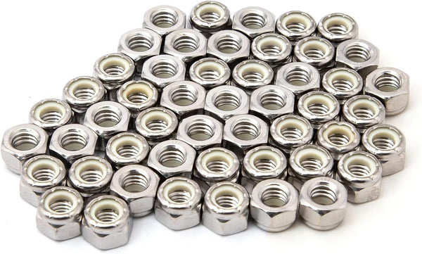 POWERTEC QLN1101 Nylon Insert Lock Nut Set, 1/4"-20, 18-8 304 Stainless Steel, 50 Pack