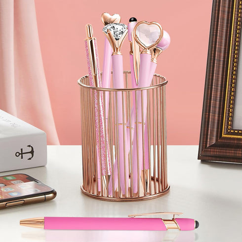 Pink Pens for Women, 6 Pcs Cute Ballpoint Pens Bulk, 1.0mm Medium Point Black Ink, Office School Supplies Gifts for