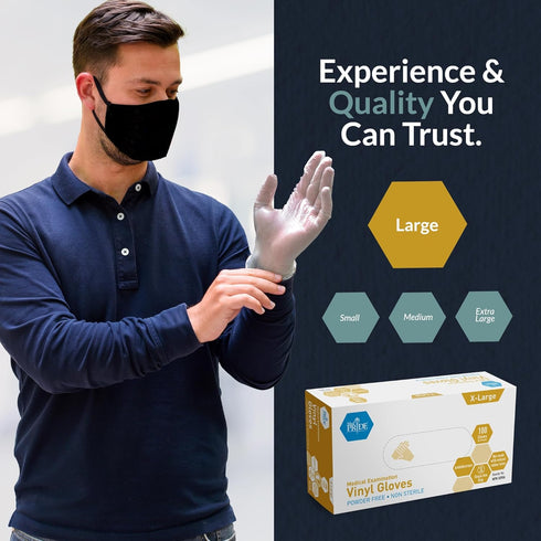 MED PRIDE Medical Vinyl Examination Gloves (X-Large, 100-Count) Latex & Rubber Free, Clear Disposable Gloves