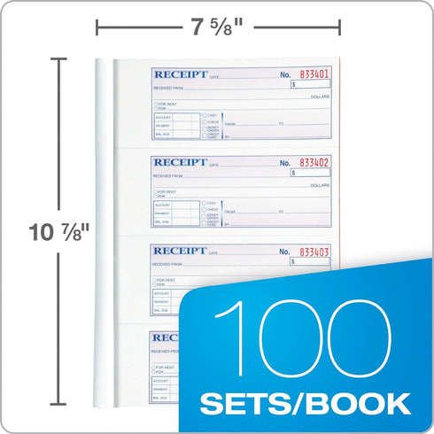 Adams 3-Part 7-5/8" 10-7/8", 100 Sets 4 5 Pack (TC1182-5) Money and Rent Receipt Books, Carbonless, x Bound Wraparound