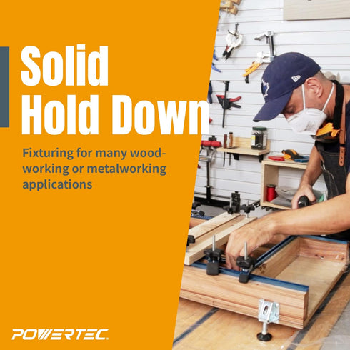 POWERTEC T-Track Hold Down Clamp, 71168, 5-1/2 L x 1-1/8 W, 2 Pack, Blue Black for Woodworking
