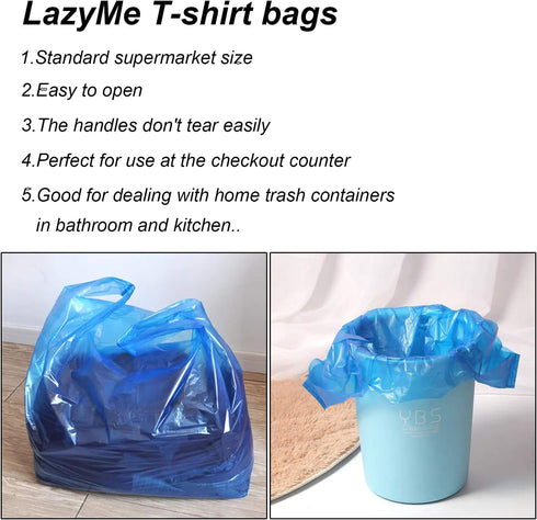 LazyMe Plastic Grocery T Shirt Bags with Handles, 12 x 20 Inch, Blue, 50 Pcs for Shopping and Restaurant