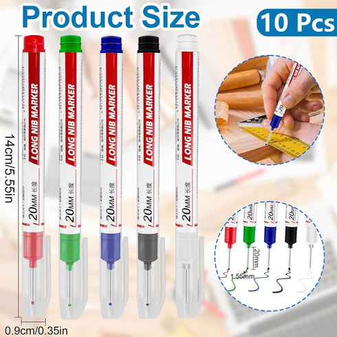 Tasunte 10 Pcs Long Head Deep Hole Marker - Long Nib Marker, Multi-purpose Deep Hole Marker Pens, Quick Dry Waterproof