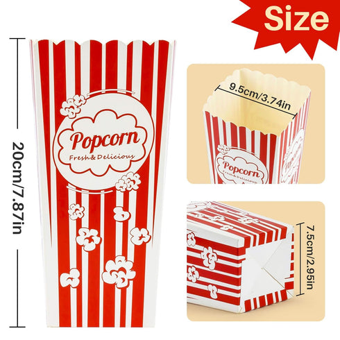 MAQIHAN 18PCS Popcorn Boxes, 46oz Square Popcorn Buckets for Kids Christmas Movie Night, Red & White
