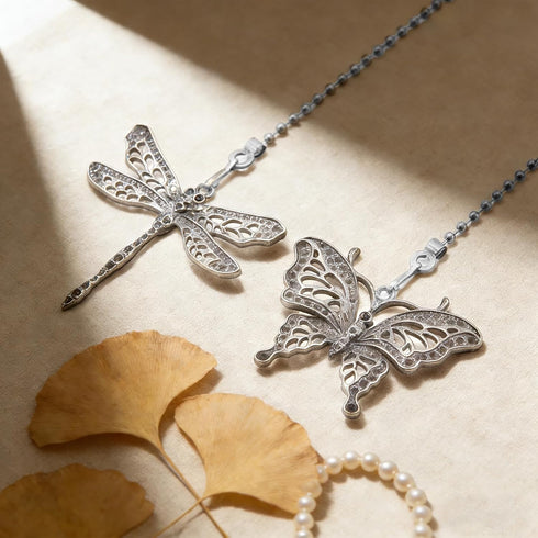 NovaPuff 2 Pack Silver Dragonfly and Butterfly Ceiling Fan Pull Chain, Beaded Light Core Extender Pendant Ornaments