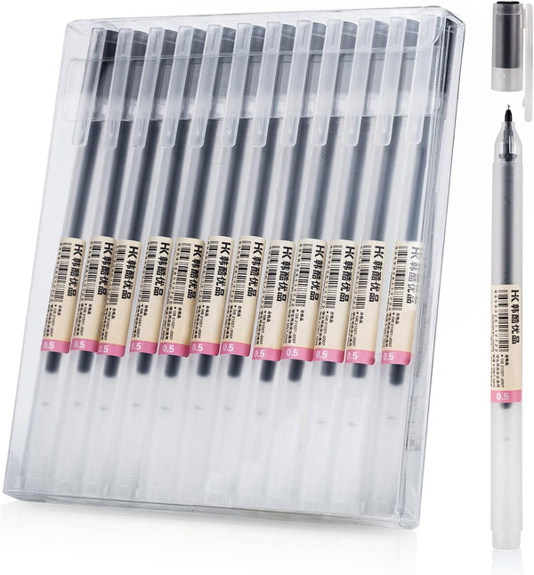 Premium Black Gel Pens, 0.5mm Extra Fine Point, Smooth Writing Ballpoint Pens for School Stationery Supply (12 Packs)