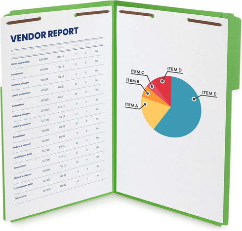 Blue Summit Supplies Green File Folders with Fasteners, Legal Size, 50 Pack, Durable 2 Prongs, 1/3 Cut Tabs