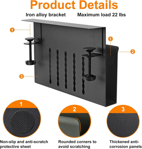 LUKETURE Desk Side Storage, Under Desk Organizer, Steel Hanging Laptop Holder with Pen Holder, Black, M(1 Tier)
