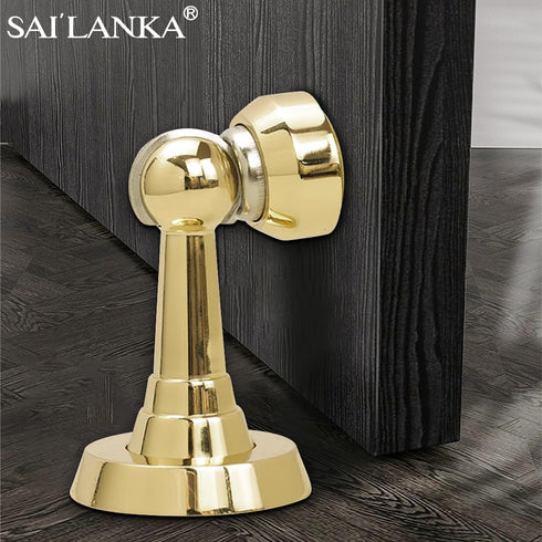 Heavy Duty Brass Magnetic Door Stop, Door Catch Holder with Screws for Wall & Floor Mount, 2P, Bright Gold