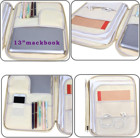 JAKAGO A4 Travel Portfolio Multifunctional Document Organizer Zippered Case for Office Supplies, Mulberry White