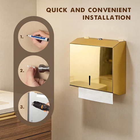 Commercial Wall Mounted Stainless Steel Paper Towel Dispenser with Lock, Polished Mirror Finish, Fits C-Fold, Tri-Fold