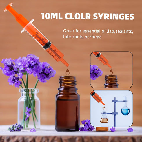 40 Pcs 10ml Syringes with Caps for Industry Lab Pet Feeding, Orange