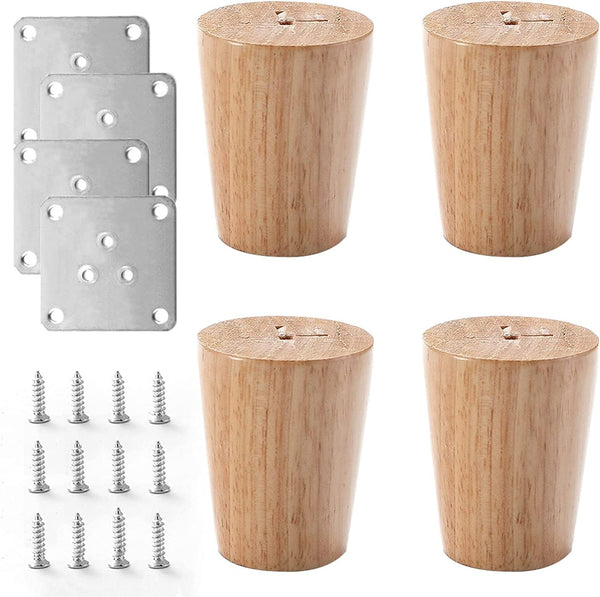 Tophacker Solid Wood Round Furniture Legs, Replacement Sofa Feet, Wooden Cabinet Legs, Table