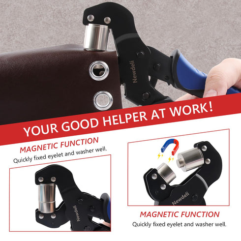 Newdeli 3/8 Inch Handheld Grommet Tool with Interchange 1/4 Inch Grommet Die, Eyelet Tool for Fabric Tarps Leather