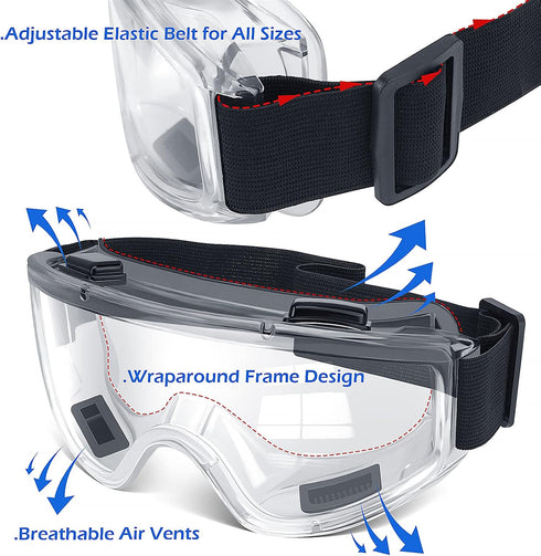 6 Pack Safety Goggles, ANSI Z87.1 Anti-Fog Protective Glasses for Men Women Eye Protection