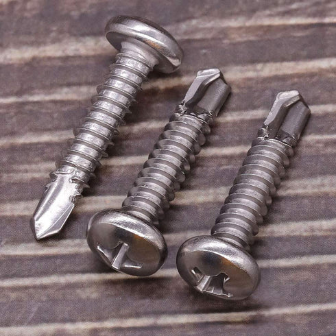 #10 x 3/4" Pan Head Self Drilling Screws, Phillips Drive, 410 Stainless Steel Sheet Metal Screws, Pack of 100