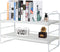 PowerKing 2-Tier Desk Shelf Organizer, Adjustable Bookshelf Storage Rack for Home Office, White Frame + White Wood