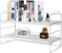 PowerKing 2-Tier Desk Shelf Organizer, Adjustable Bookshelf Storage Rack for Home Office, White Frame + White Wood