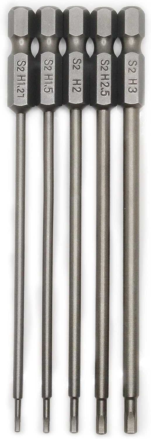 VICRAZEE Hex Head Allen Wrench Drill Bit Set, 1.27 1.5 2.0 2.5 3.0mm S2 Steel 1/4" Hex Shank (5-Pack)