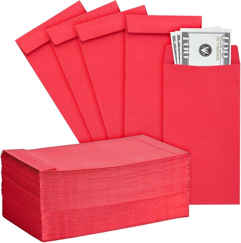 Okuna Outpost Red Envelopes for Money - 3.5 x 6.5 in, 100 Pack Paper Holders for Cash & Coins