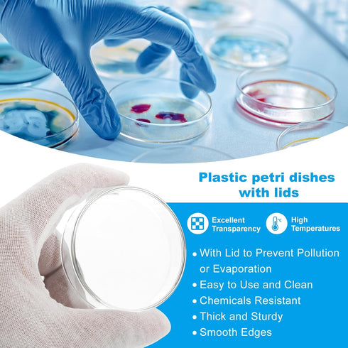 PATIKIL 55mm Plastic Petri Dishes with Lid, Clear Petri Plates for Lab Science Experiment