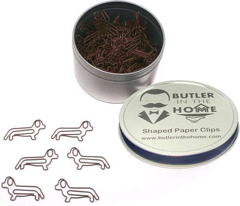 Dog Dachshund Shaped Paper Clips, Great for Collectors or Dog Lovers (Brown - 100 Count Silver Tin)