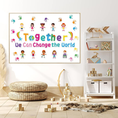 Together We Can Change The World Classroom Bulletin Board Set, Hands with Hearts, Diverse Children Cutouts