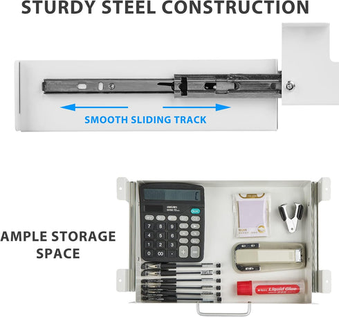 Gome Under Desk Pull-Out Drawer, Storage Organizer Mounted, Easy Slide-Out Pencil Drawer for Sit-Stand Workstation