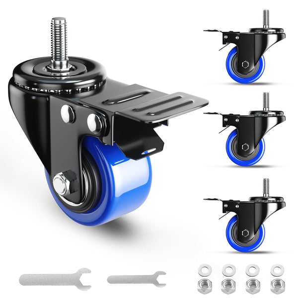 Stem Caster Wheels 2 Inch Heavy Duty, Set of 4, Swivel Threaded Stem Mount, American Size UNC