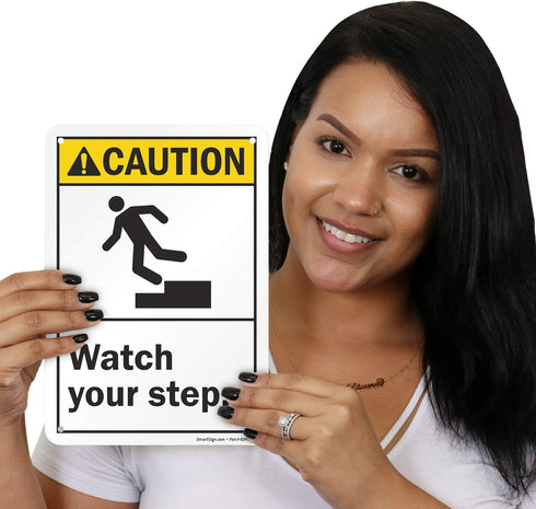 SmartSign S-6418-PL-10 “Caution - Watch Your Step” Sign, 7" x 10" Plastic