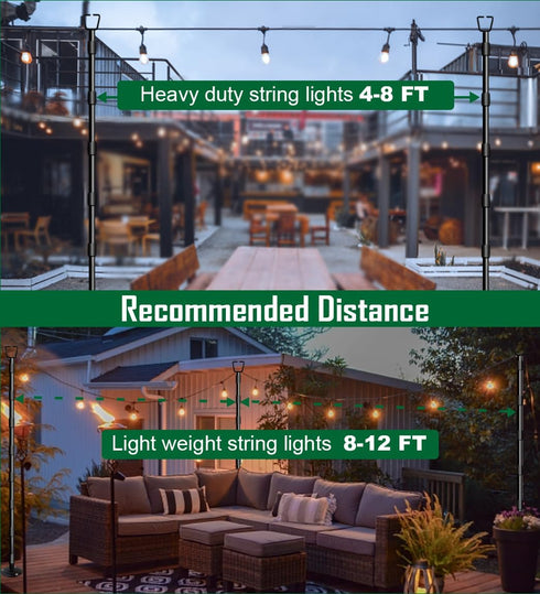 Tigerden 10Ft String Light Poles for Outside, Adjustable Metal Poles for Outdoor String Lights, Rustproof & Sturdy
