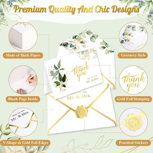 Motiskyy 100 120 4x6 Pcs Wedding Thank You Cards with Envelopes Bulk Stickers V Flap Envelopes with Gold Border Cards