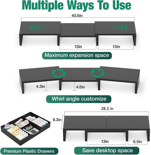OPNICE Dual Computer Monitor Stand Riser, Desk Organizer with Drawer, Office Desk Accessories & Workspace Organizers