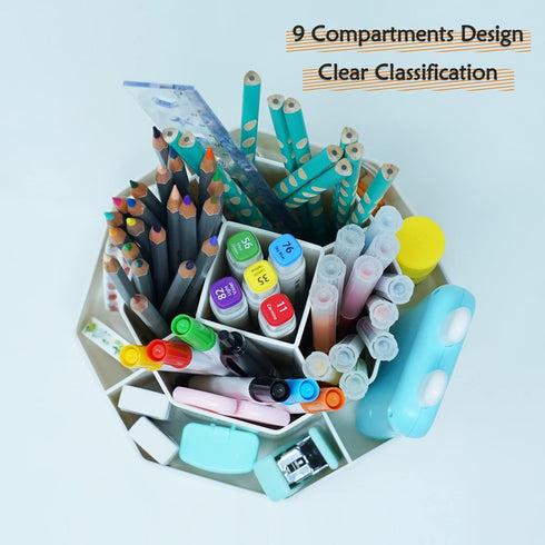 Upgrade 360 Degree Rotating Organizer Pencil Holder with 9 Slots, Multipurpose Desktop Storage Solution