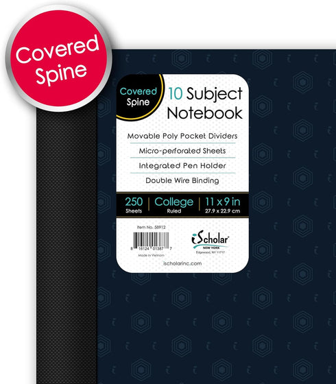 "iScholar iQ Poly Fashion Cover 10 Subject Notebook, College Ruled, 11"" x 8.5"", 250 Sheets, Designs Will Vary (58912)", fashion print dark by iScholar