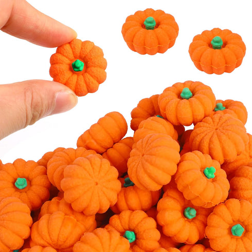 FOIMAS 70pcs 3D Pumpkin Erasers, Mini Rubber Stationery for Kids, Halloween, Thanksgiving, Fall Party Favor