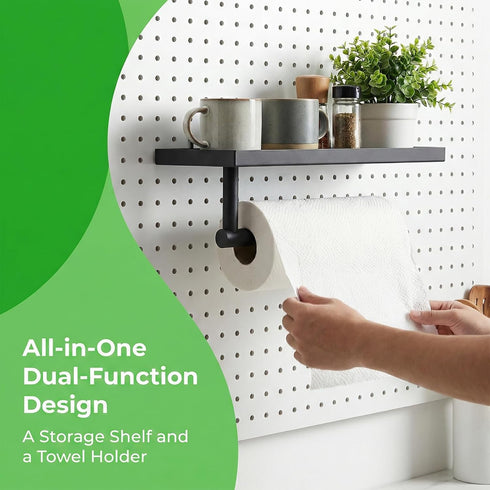 (1 Pack, Pegboard Paper Towel Holder with Shelf, Garage Paper Towel Holder, Heavy Duty Peg Board Accessory for Garage