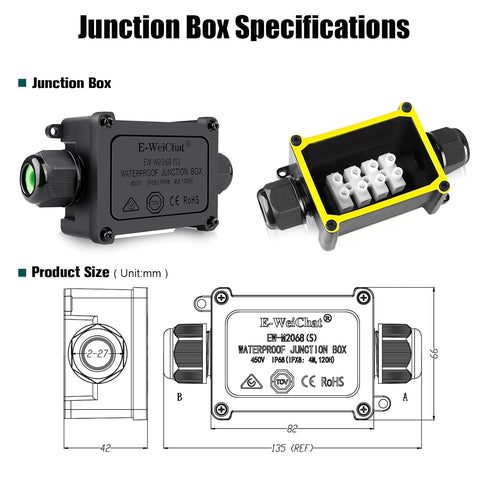 Junction Box Outdoor Waterproof Electrical Box, 2 Way Plug Line Plastic External Junction Box, M25 Waterproof Electrical Box, Electric Power Cord Boxes Suitable for Outdoor Lights, Landscape Lighting