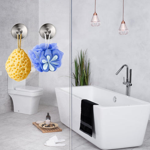 YOHOM Suction Cup Hooks for Shower Bathroom, 4 Silver Wall Cups for Inside Vacuum Windows