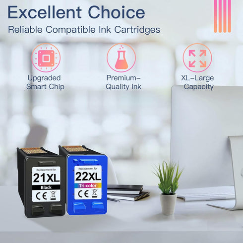 InkID 21XL 22XL Combo Pack for HP 21 22 Ink Cartridges - Works with DeskJet F2210 F4180 F380 Printers