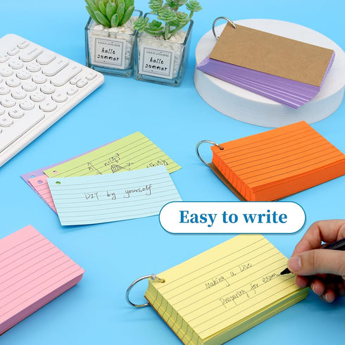 600PCS Cards,3x5 Inches Lovppy Index Colored Flash Cards with Ring, Punched Lined Flashcards Ruled Index Cards