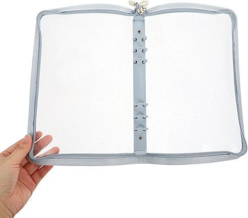 STOBOK A6 Binder Cover, 6-Ring Clear Transparent PVC Notebook Folder with Zipper Closure, Loose Leaf Protector