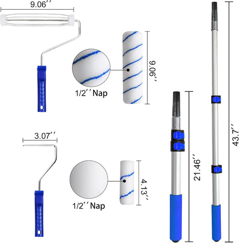AURIXUS 28 4"and 9" PCS Paint Roller Kit with Extension Pole, Paint Roller, Including Gloves, Paint Tray, Flat Paint